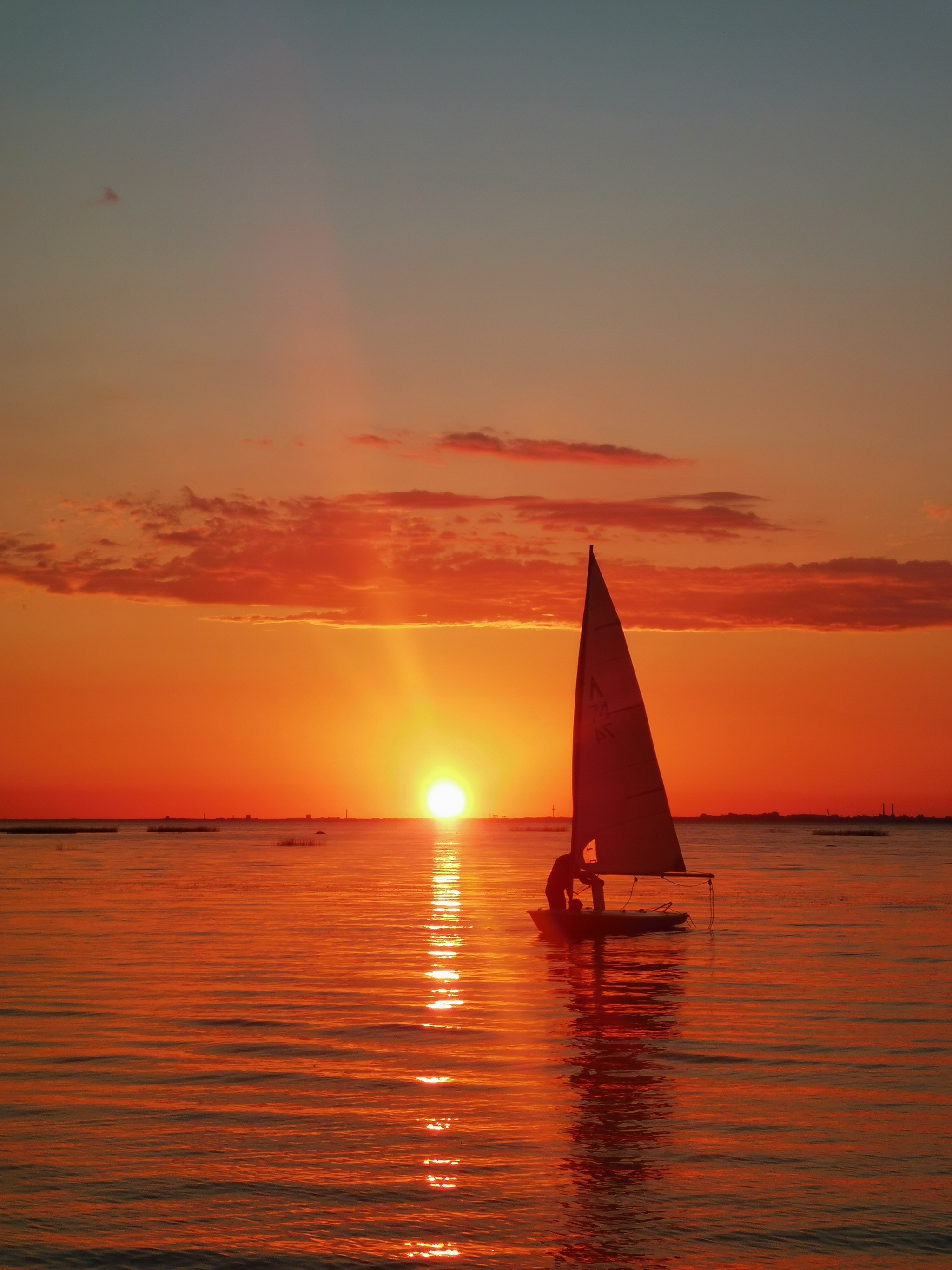 Heading for sunset - My, Sunset, A boat, Sail, Landscape, The photo