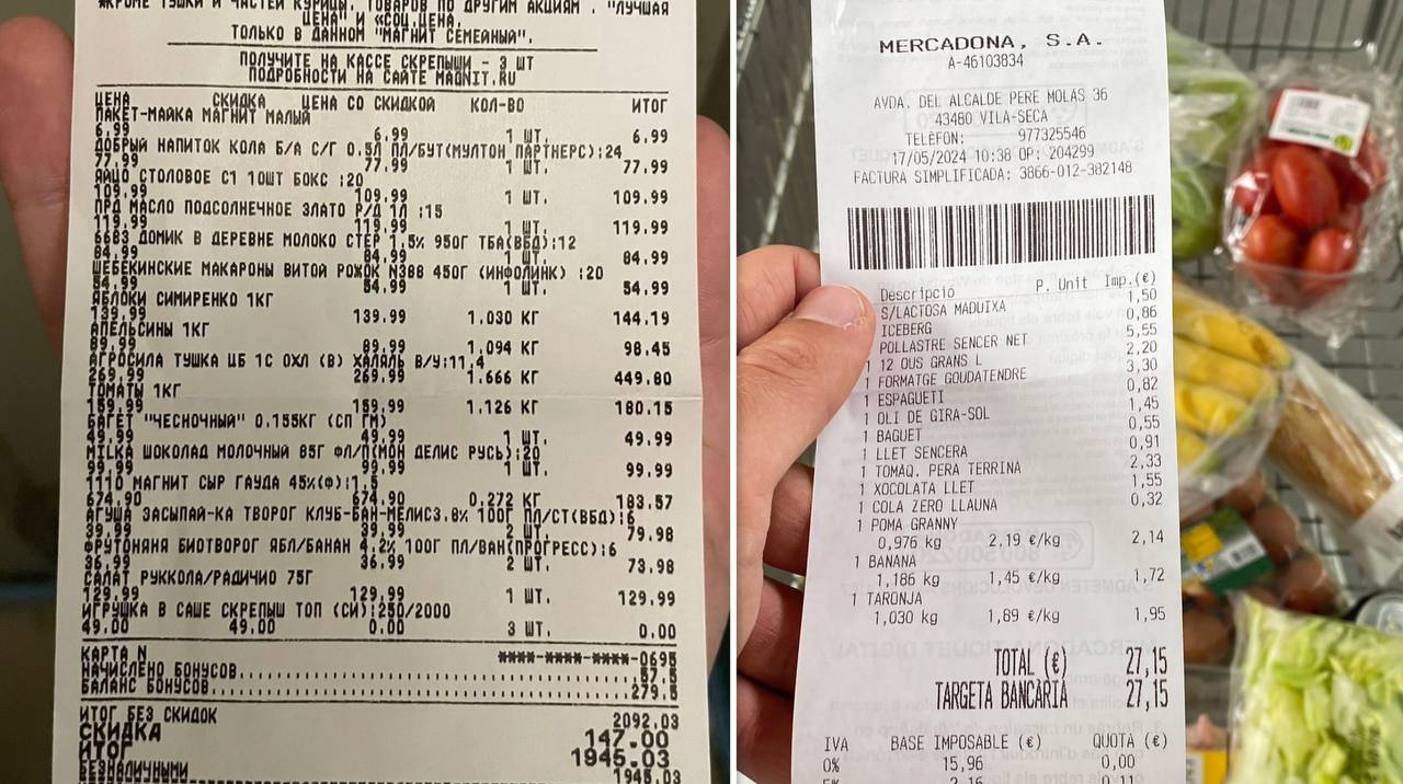 Цены в Испании на продукты. Сравниваем продуктовые корзины Испании и России в 2024 году, где дороже? - Моё, Цены, Сравнение, Жизнь за границей, Переезд, Европа, Эмиграция, Продукты, Длиннопост