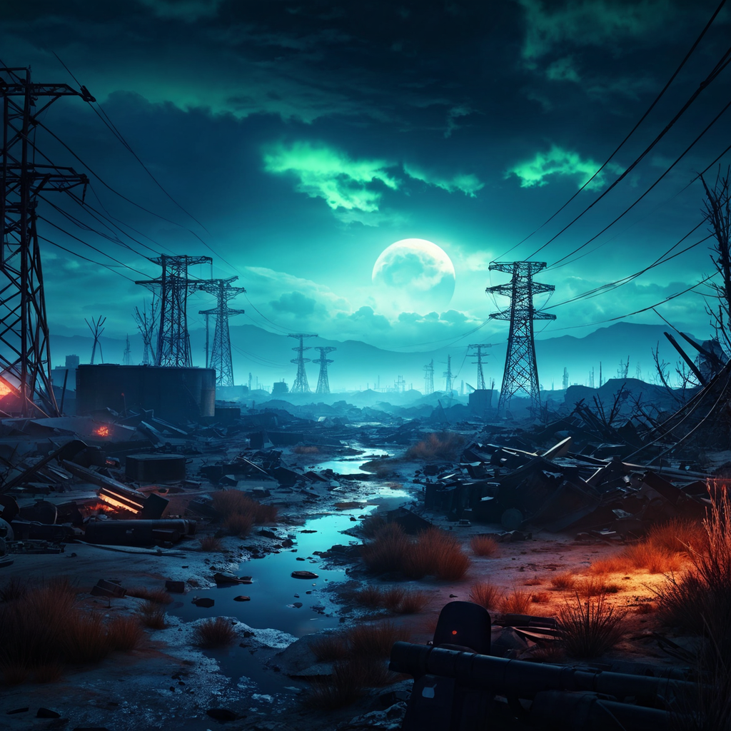 Post-apocalyptic landscape with glow of nuclear waste - My, Нейронные сети, Midjourney, Neural network art, Stable diffusion, Art, Images, Illustrations, Post apocalypse, Masterpiece (Yandex), Dall-e, Desktop wallpaper, Longpost