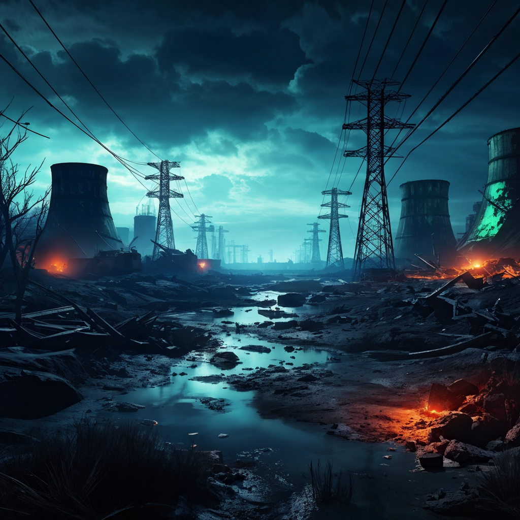 Post-apocalyptic landscape with glow of nuclear waste - My, Нейронные сети, Midjourney, Neural network art, Stable diffusion, Art, Images, Illustrations, Post apocalypse, Masterpiece (Yandex), Dall-e, Desktop wallpaper, Longpost