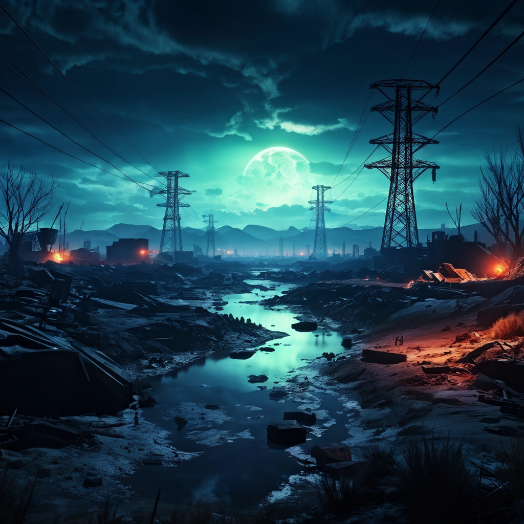 Post-apocalyptic landscape with glow of nuclear waste - My, Нейронные сети, Midjourney, Neural network art, Stable diffusion, Art, Images, Illustrations, Post apocalypse, Masterpiece (Yandex), Dall-e, Desktop wallpaper, Longpost