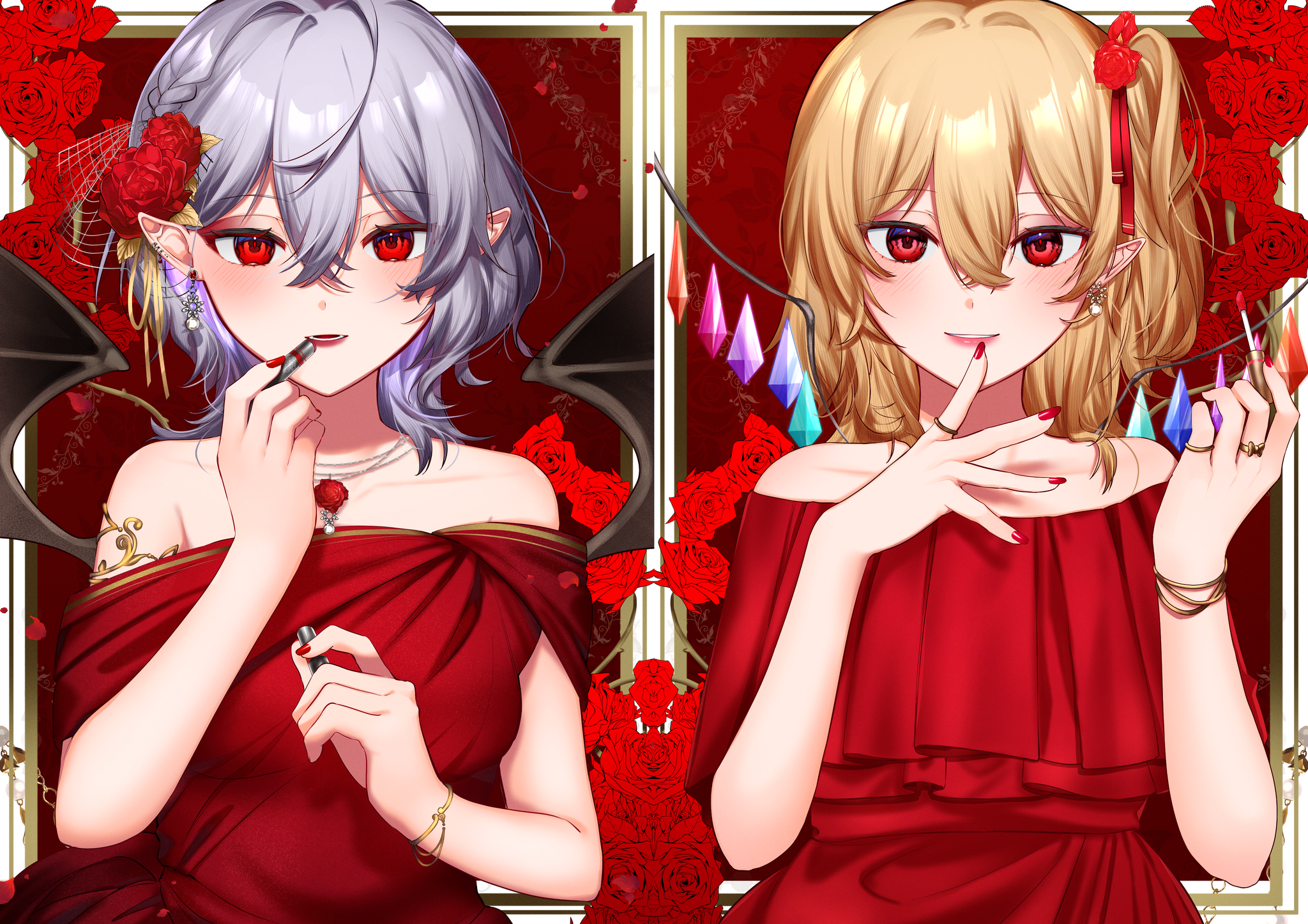 Scarlet Sisters - Longpost, Anime, Anime art, Art, Flandre scarlet, Remilia scarlet, Touhou