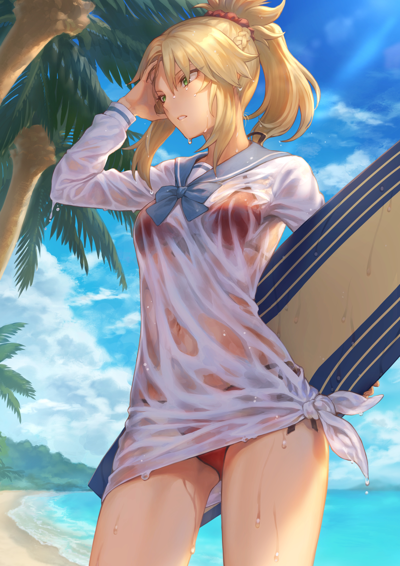 Glutton Saber - Anime, Anime art, Art, Saber, Fate, Mordred, Swimsuit