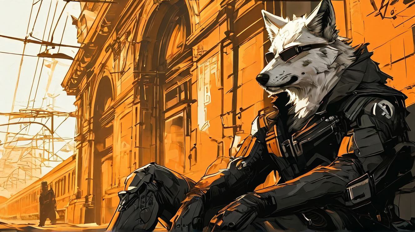 Furry art from Wolfmks #37 based on Deus Ex Mankind Divided™ - My, Furry, Art, Art, Furry art, Neural network art, Wolf, Furry wolf, Longpost, Cyberpunk, Lineart