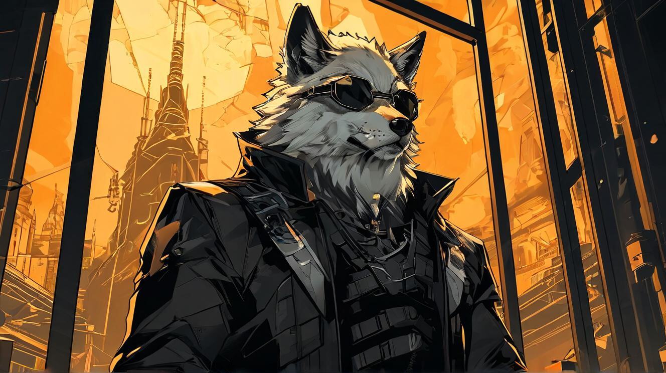 Furry art from Wolfmks #37 based on Deus Ex Mankind Divided™ - My, Furry, Art, Art, Furry art, Neural network art, Wolf, Furry wolf, Longpost, Cyberpunk, Lineart