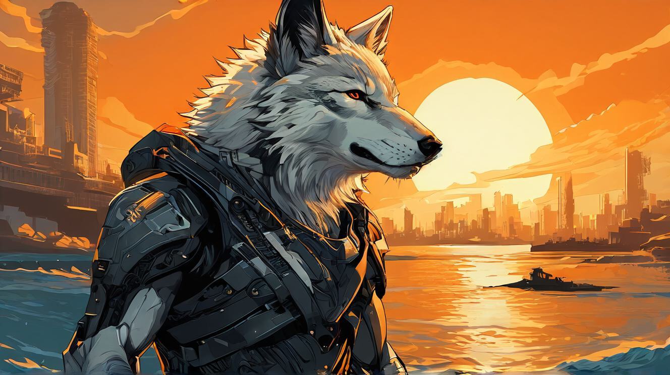 Furry art from Wolfmks #37 based on Deus Ex Mankind Divided™ - My, Furry, Art, Art, Furry art, Neural network art, Wolf, Furry wolf, Longpost, Cyberpunk, Lineart