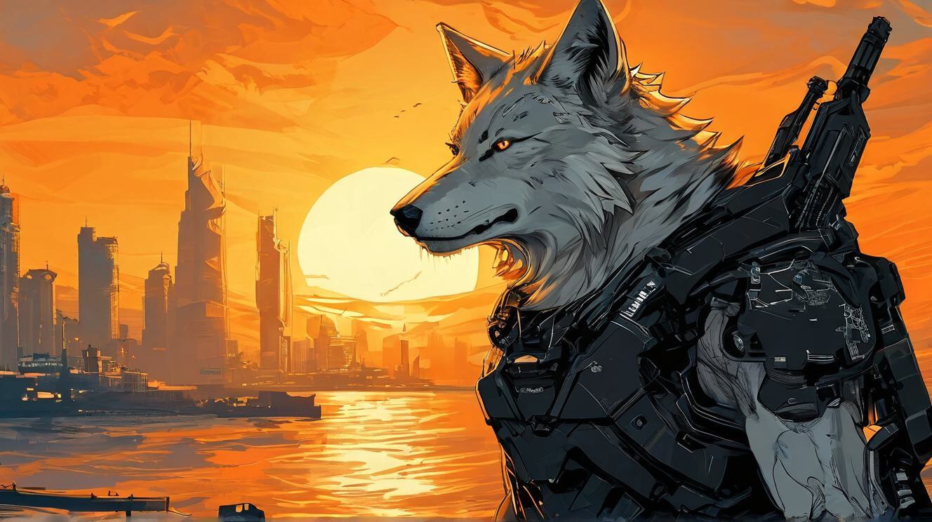 Furry art from Wolfmks #37 based on Deus Ex Mankind Divided™ - My, Furry, Art, Art, Furry art, Neural network art, Wolf, Furry wolf, Longpost, Cyberpunk, Lineart