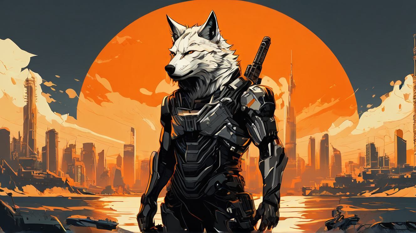 Furry art from Wolfmks #37 based on Deus Ex Mankind Divided™ - My, Furry, Art, Art, Furry art, Neural network art, Wolf, Furry wolf, Longpost, Cyberpunk, Lineart