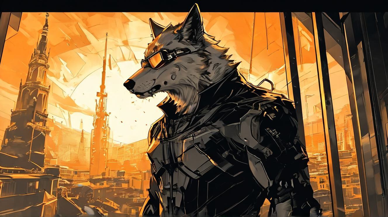 Furry art from Wolfmks #37 based on Deus Ex Mankind Divided™ - My, Furry, Art, Art, Furry art, Neural network art, Wolf, Furry wolf, Longpost, Cyberpunk, Lineart