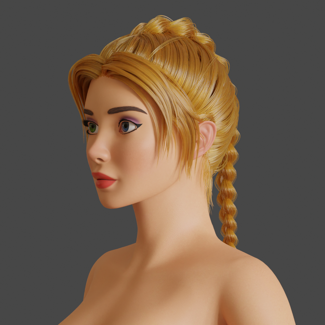 Hair is a dilemma - My, Blender, 3D, 3D modeling, Computer graphics, Character Creation, Fictional characters, Digital, Animation, 3D animation, Hair, Pauline, Characters (edit), GIF, Longpost