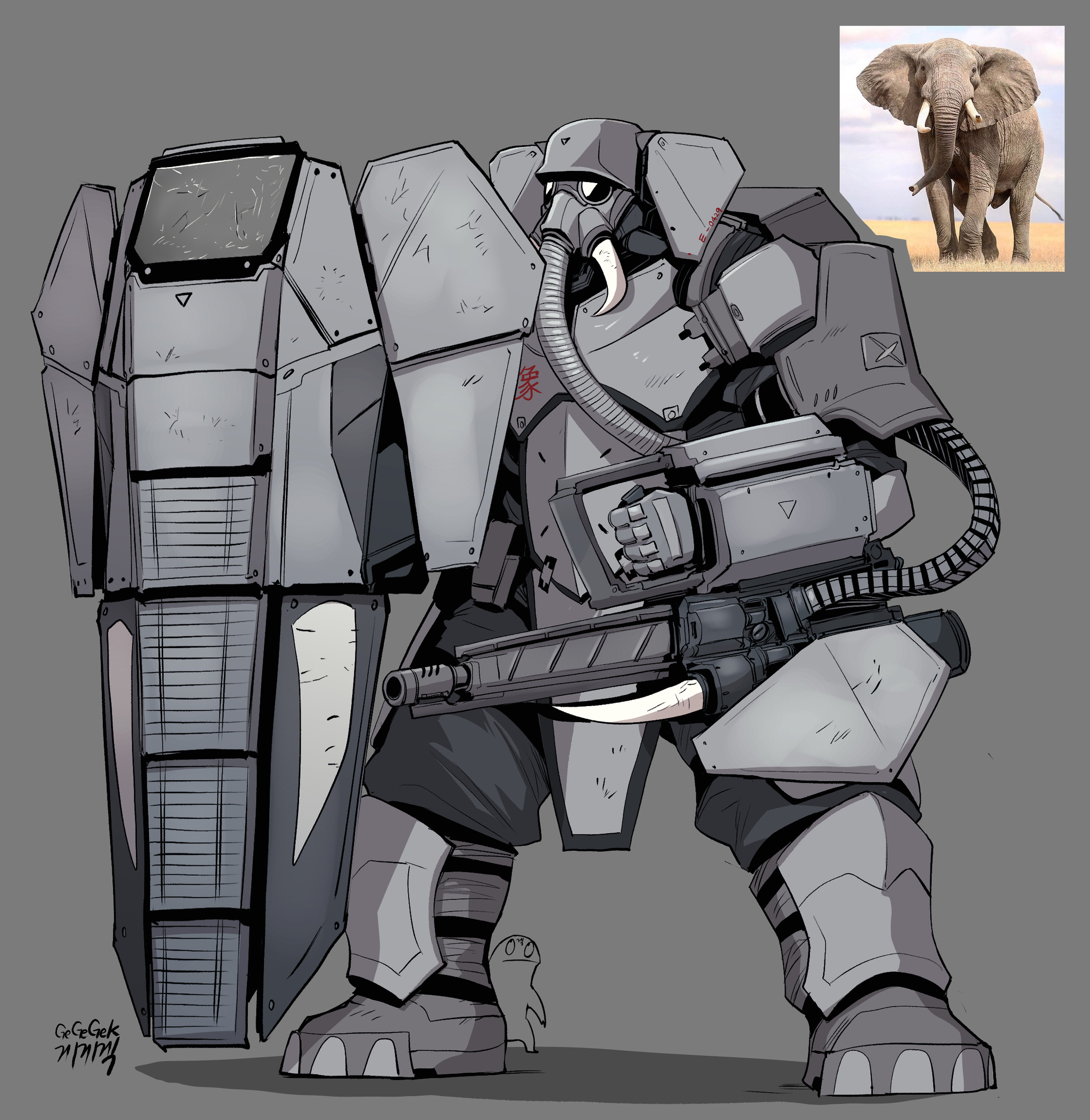 Combat tactical elephant - Gegegekman, Art, Humanization, Fantasy, Elephants