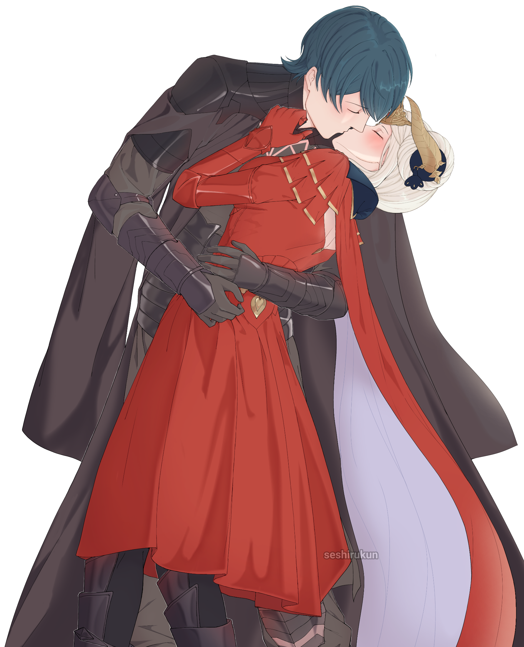 Долгожданный поцелуй - Аниме, Anime Art, Pixiv, Edelgard, Byleth, Fire Emblem, Поцелуй