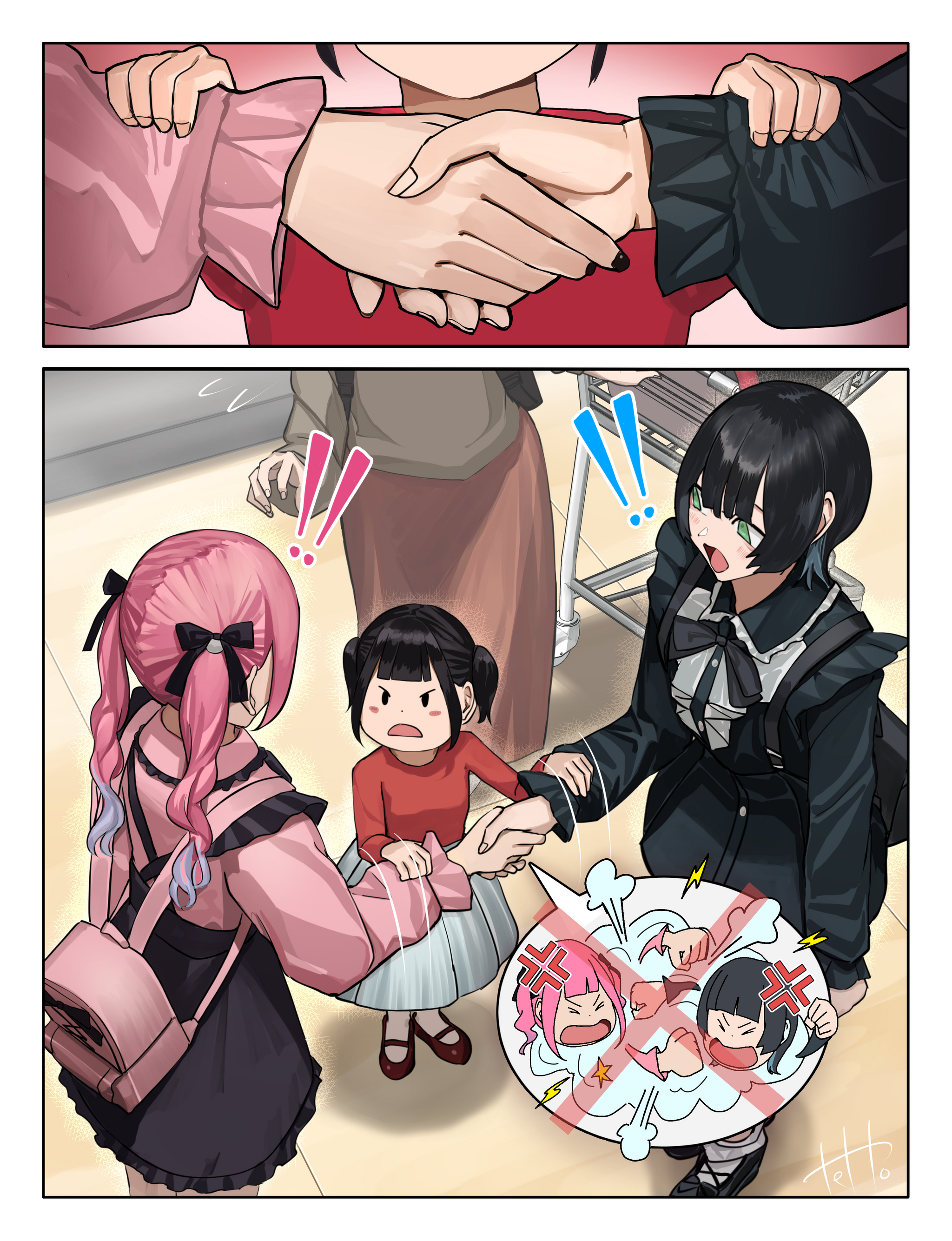 Dispute - Anime, Anime art, Original character, Girls, Dispute, Comics, Longpost, Rock Paper Scissors