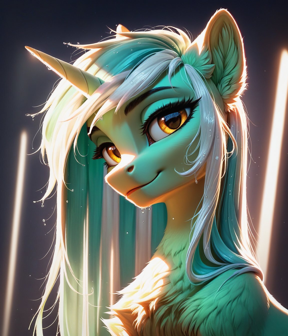 Wet Lirok - My, Neural network art, My little pony, Unicorn, Telegram (link), Lyra heartstrings, Pony