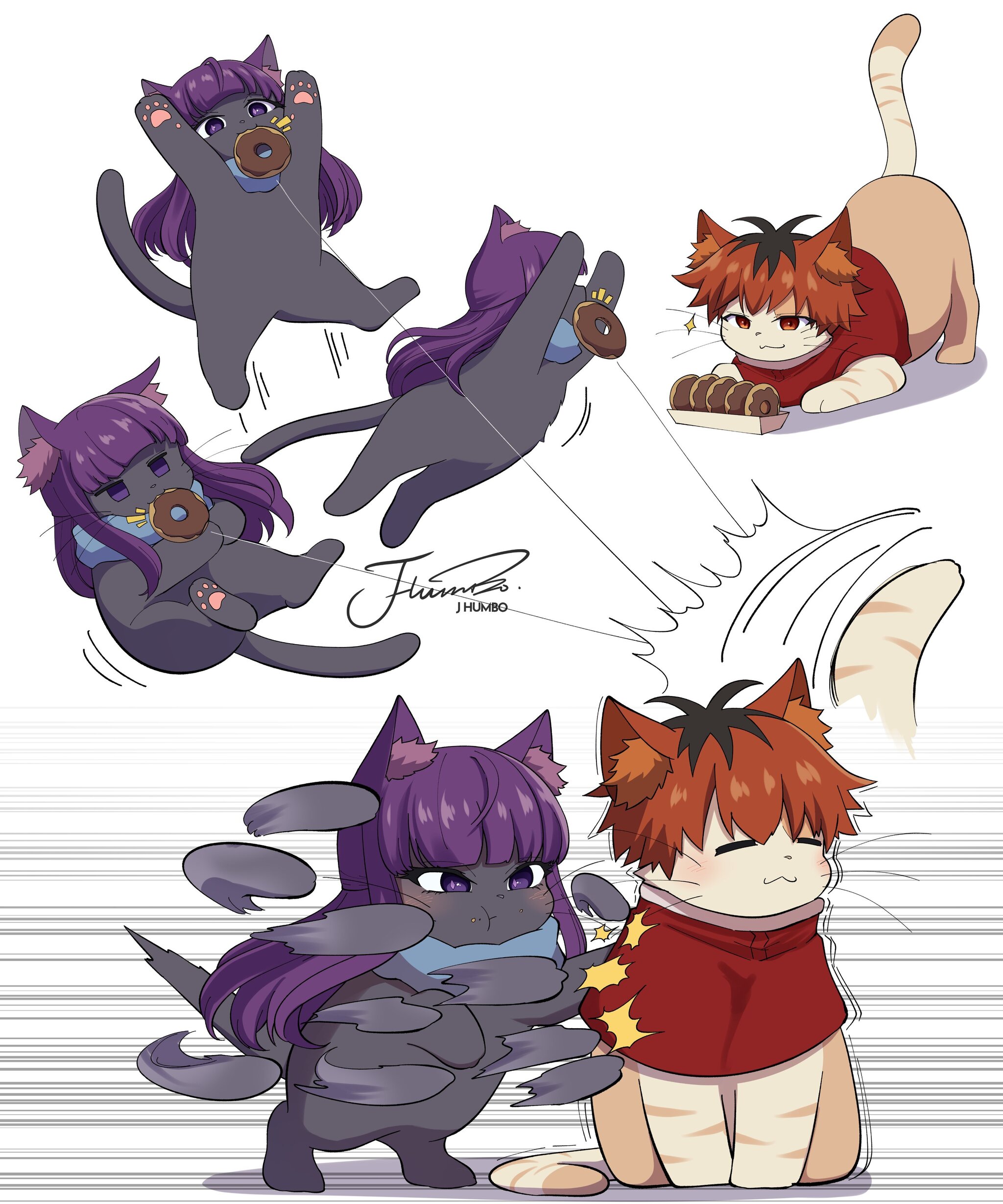 Continuation of the post “Kitties” - Art, Anime, Anime art, Sousou no Frieren, cat, J humbo, Twitter (link), Fern, Stark (Sousou no Frieren), Reply to post