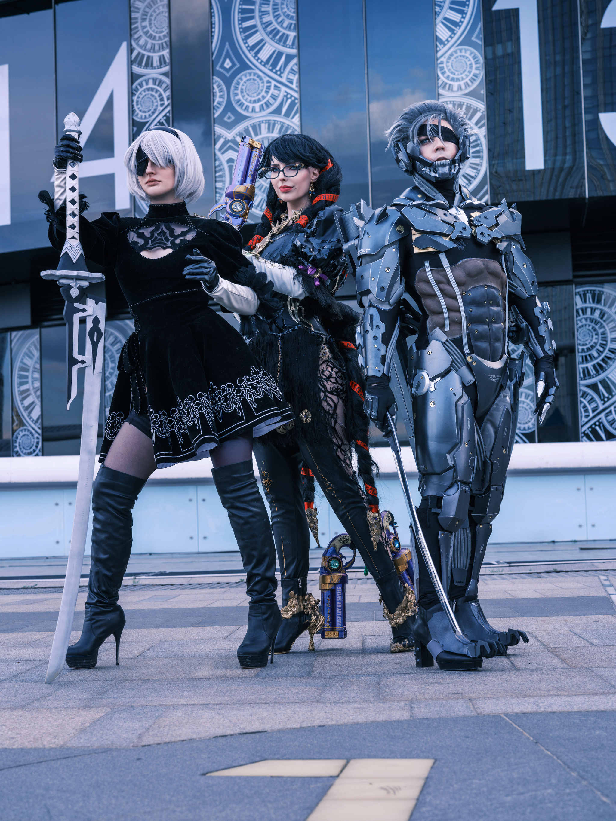 Raiden, 2B, Bayonetta cosplay - the best trio of Platinum Games - My, Cosplay, Games, NIER Automata, Metal gear rising, Yorha unit No 2 type B, Crossover, Longpost, The photo