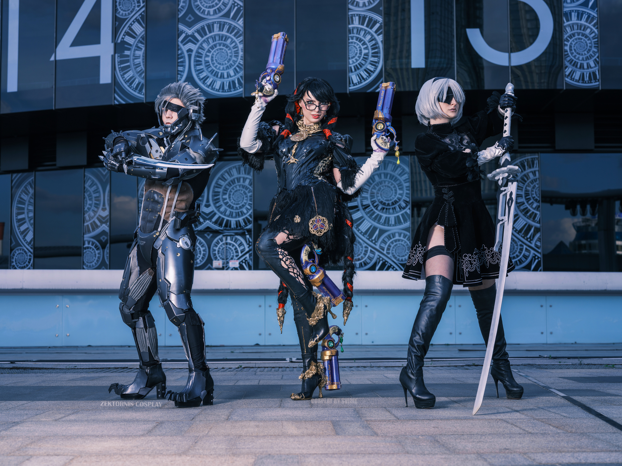 Raiden, 2B, Bayonetta cosplay - the best trio of Platinum Games - My, Cosplay, Games, NIER Automata, Metal gear rising, Yorha unit No 2 type B, Crossover, Longpost, The photo