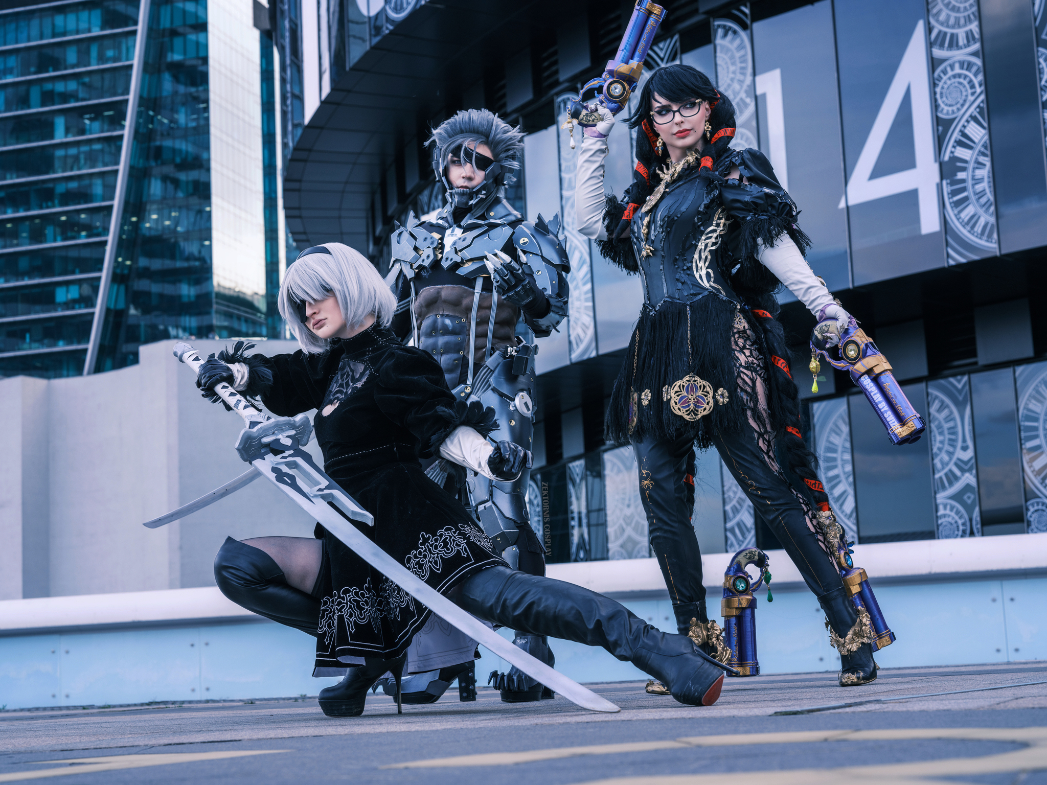 Raiden, 2B, Bayonetta cosplay - the best trio of Platinum Games - My, Cosplay, Games, NIER Automata, Metal gear rising, Yorha unit No 2 type B, Crossover, Longpost, The photo