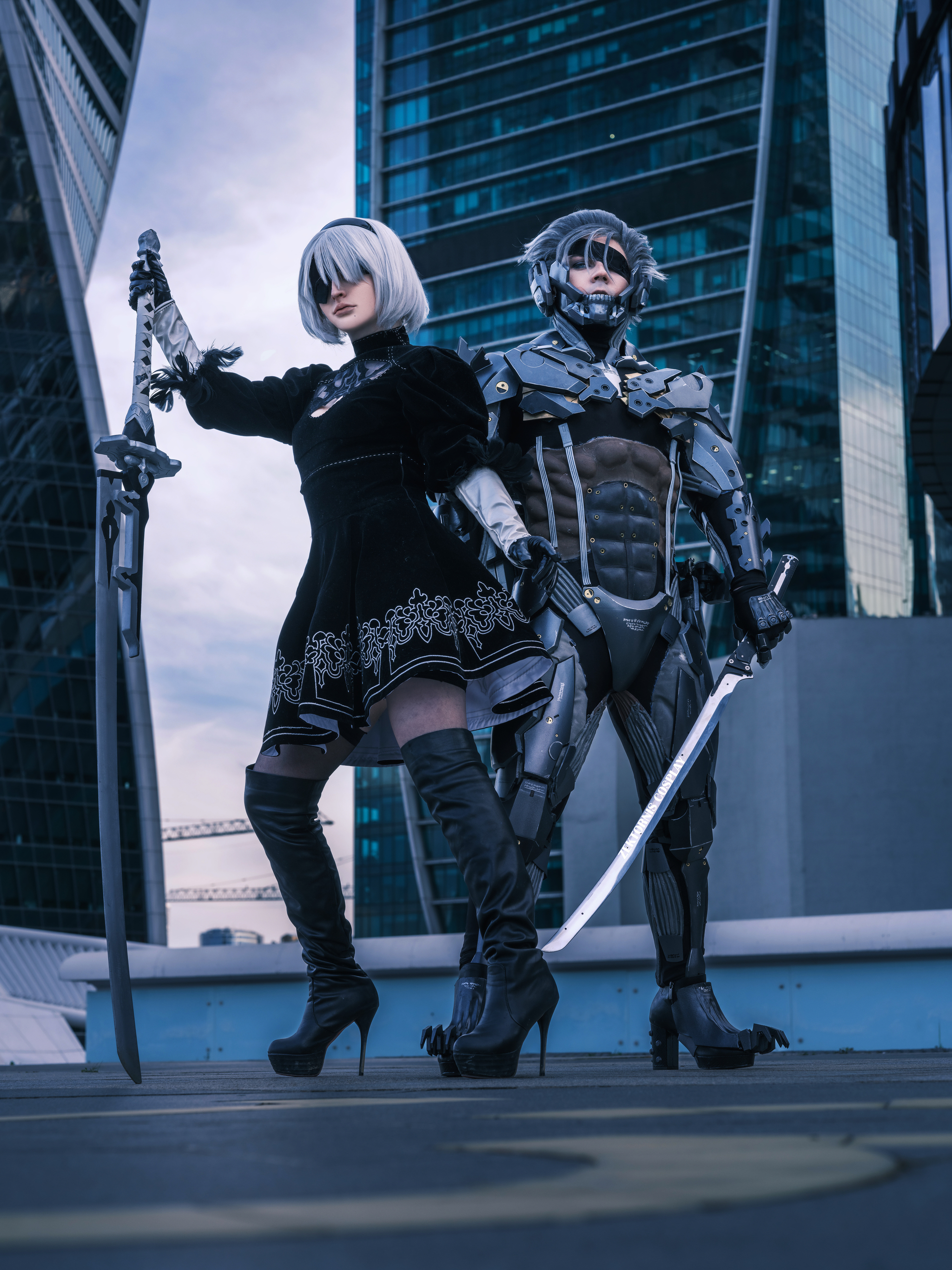 Raiden, 2B, Bayonetta cosplay - the best trio of Platinum Games - My, Cosplay, Games, NIER Automata, Metal gear rising, Yorha unit No 2 type B, Crossover, Longpost, The photo