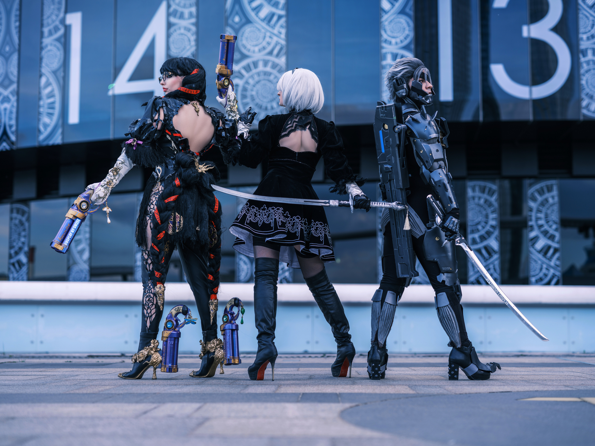 Raiden, 2B, Bayonetta cosplay - the best trio of Platinum Games - My, Cosplay, Games, NIER Automata, Metal gear rising, Yorha unit No 2 type B, Crossover, Longpost, The photo