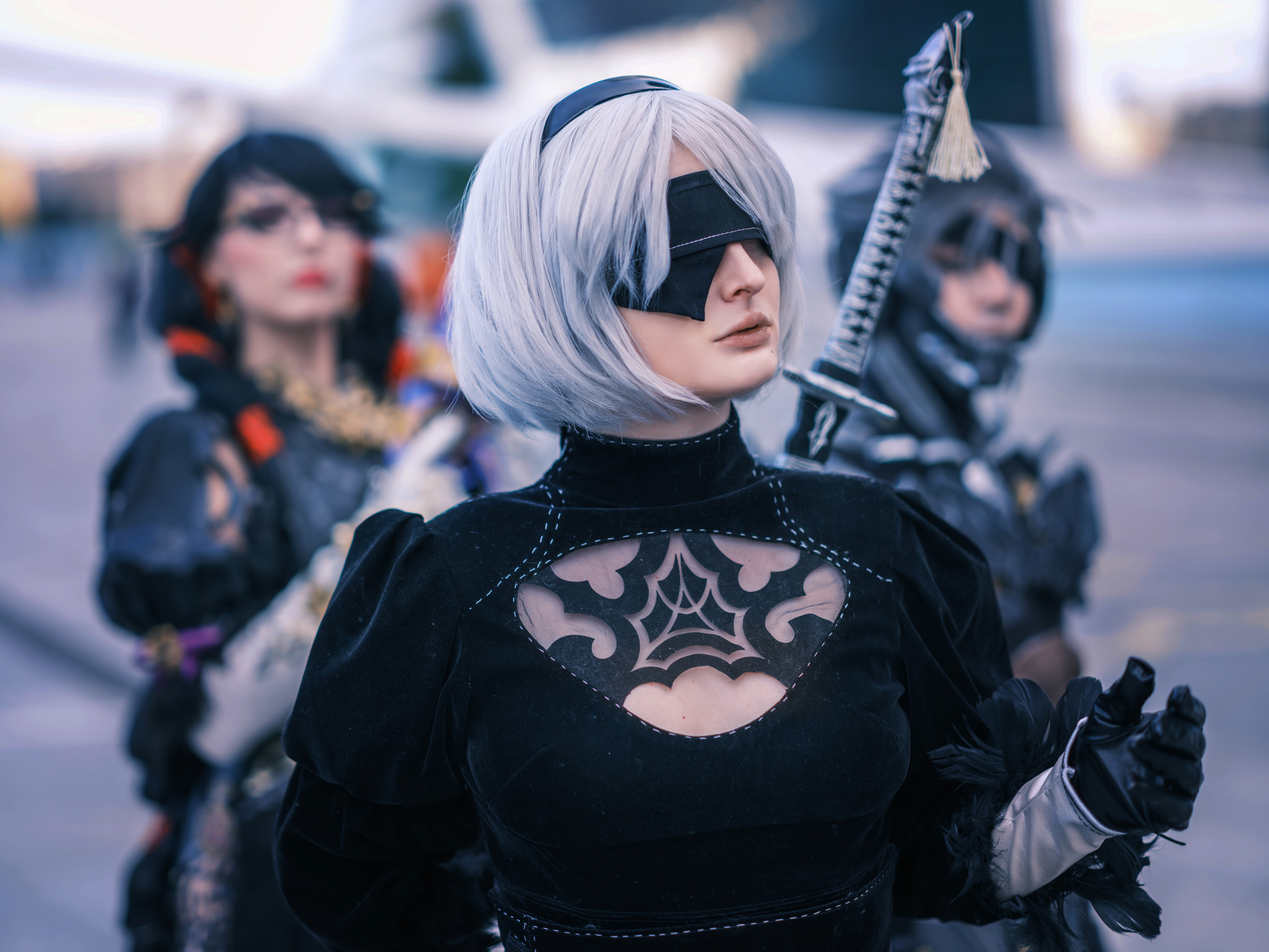 Raiden, 2B, Bayonetta cosplay - the best trio of Platinum Games - My, Cosplay, Games, NIER Automata, Metal gear rising, Yorha unit No 2 type B, Crossover, Longpost, The photo