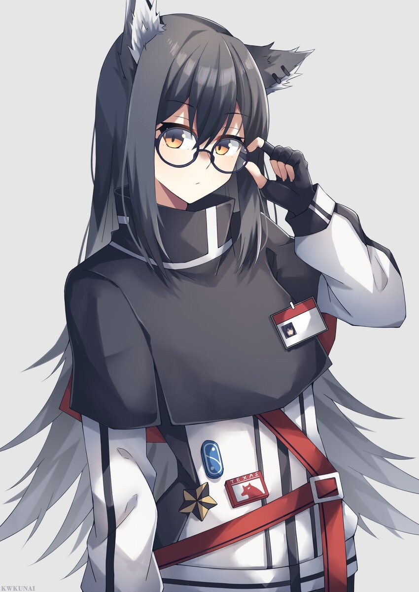 Texas - Anime, Anime art, Art, Arknights, Texas (Arknights), Girl in glasses, Animal ears