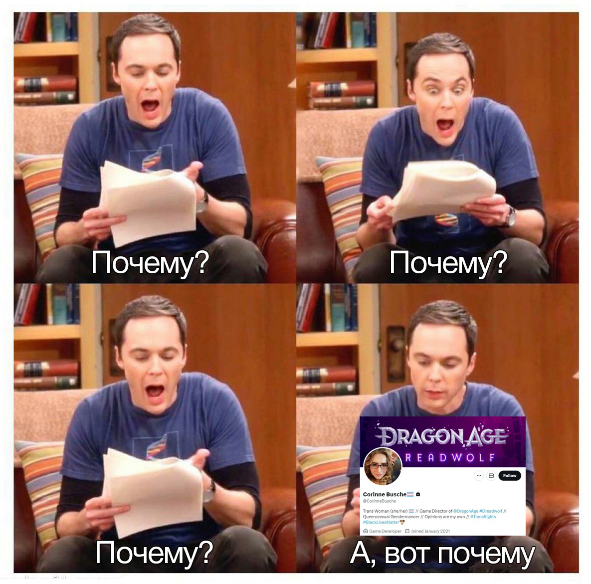 Ah, got it - Computer games, Games, Dragon Age 4, Dragon age, Humor, Picture with text, Bioware, Sheldon Cooper, Теория большого взрыва, Sjw, Dragon Age: The Veilguard