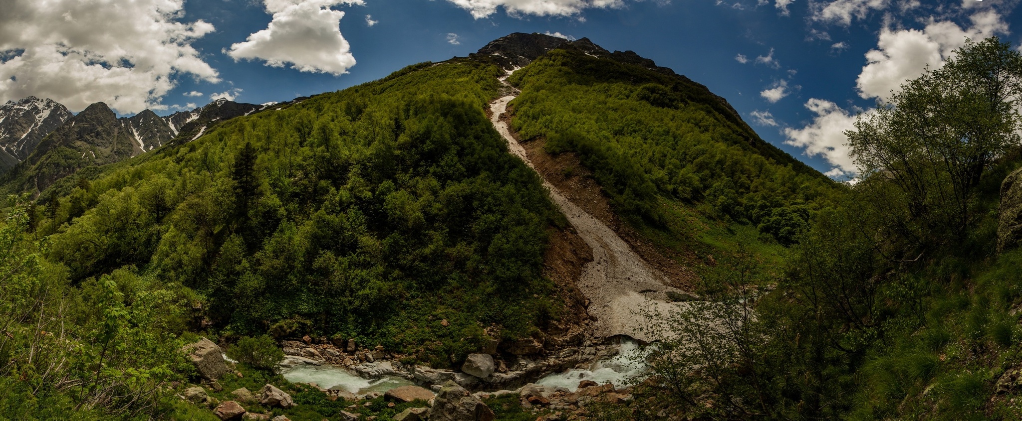 One day in Digoria. Taymazi (Three Sisters) Waterfall, Mount Qubus - My, Caucasus, North Ossetia Alania, Caucasus mountains, The mountains, The rocks, Forest, Flowers, Waterfall, The photo, Panoramic shooting, Spherical panorama, Beautiful view, Canon 600D, Samyang 14mm, 70-300mm, Landscape, Longpost