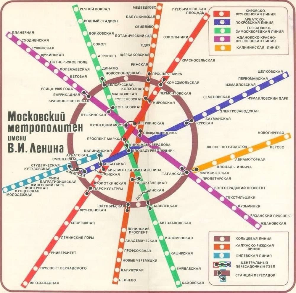 Схема Московского метрополитена, 1980 год - Метро, Москва, Московское метро, Общественный транспорт, Железная Дорога, Сделано в СССР, СССР, Telegram (ссылка)