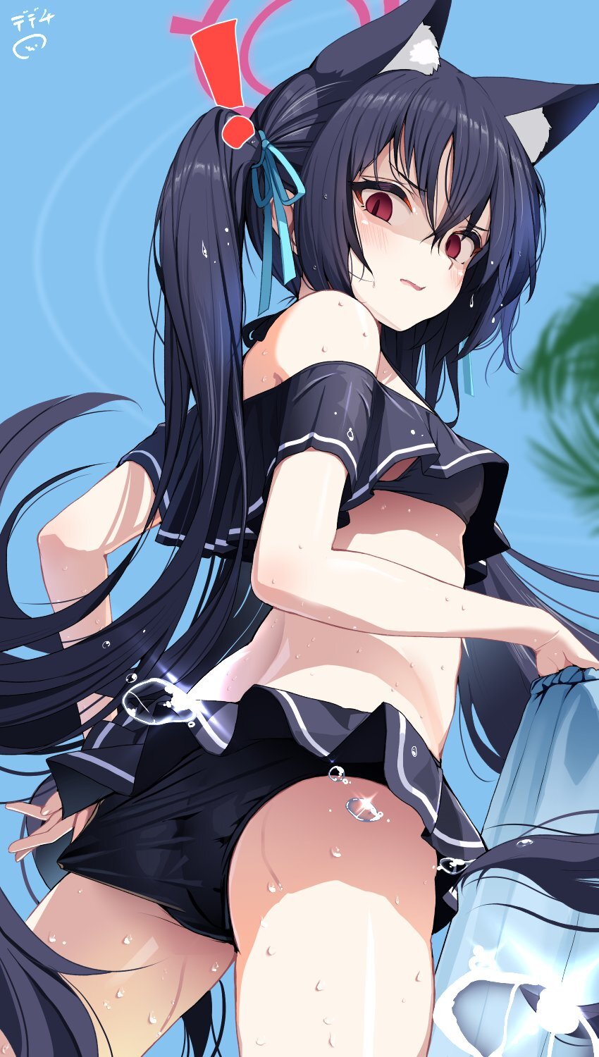 Serika - Anime art, Anime, Girls, Games, Genshin impact, Blue archive, Kuromi Serika, Swimsuit, Bikini, Animal ears