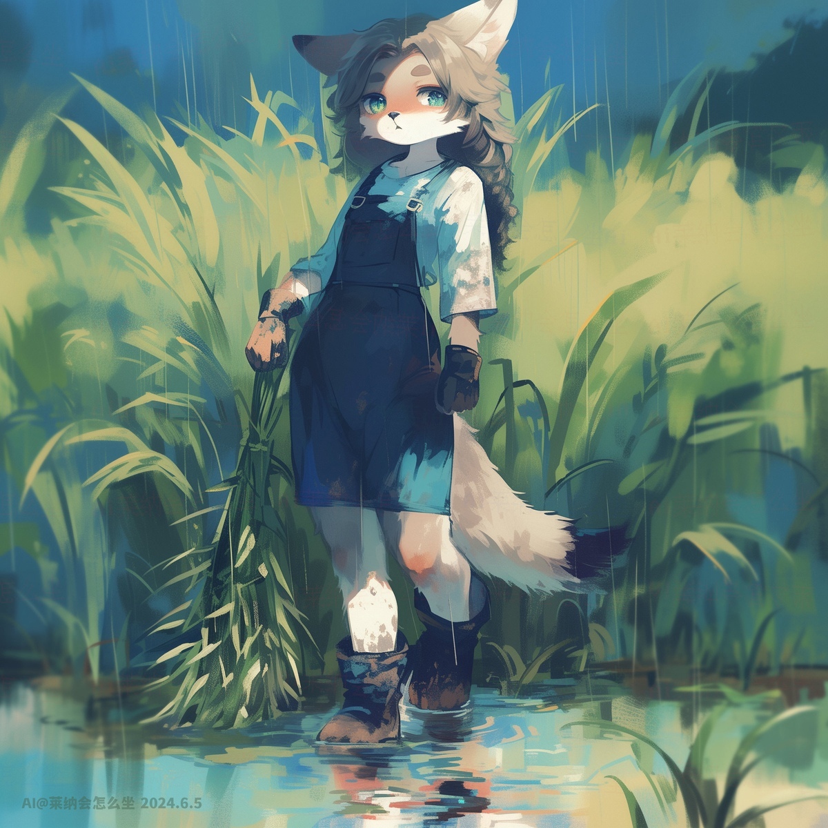 Rain - Furry, Furry canine, Furry fox, Rain, Overalls, Neural network art