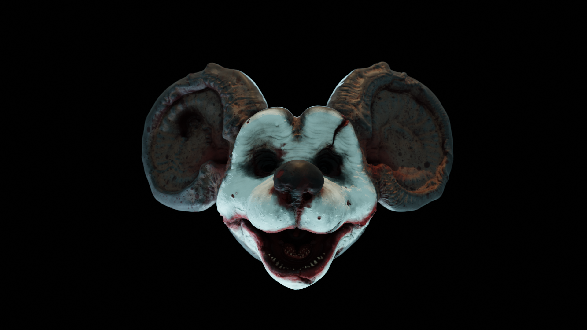 Zombie mouse head with 3D makeup - My, 3D modeling, Painting, 3D, Sculpting, Walt disney company, Blender, Zombie, Head, Joker, Blender, Art, 3D печать, Evil, Demon, Computer graphics, Video, Soundless, Longpost