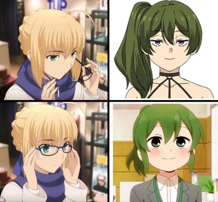 There was no need to wear glasses - Anime, Anime memes, Saber, Ubel (Sousou no Frieren), Igarashi Futaba, Artoria pendragon, Fate, Frieren, Senpai ga Uzai Kouhai no Hanashi