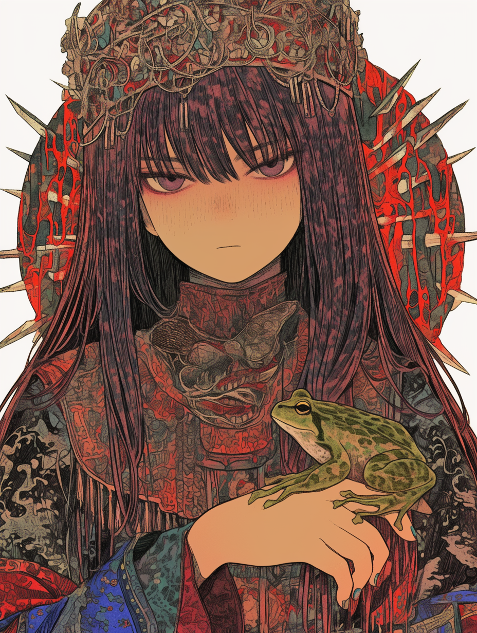 You've got a Friend in me - My, Anime, Girls, Art, Anime art, Neural network art, Midjourney, Phone wallpaper, It Is Wednesday My Dudes, Wednesday, Toad, Long hair, Memes, Hat, Blonde, Brunette, Frogs, Friends, Original character, The dress, Longpost