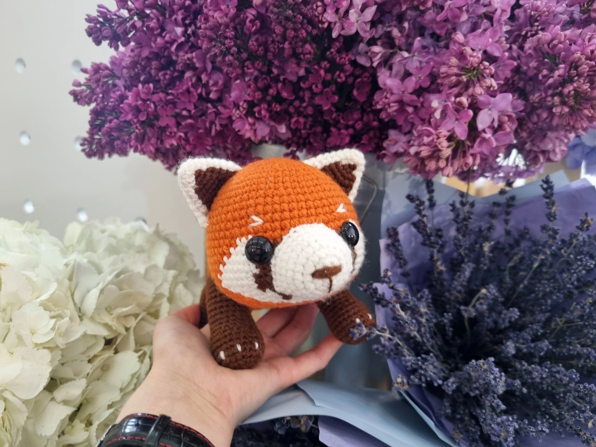Red panda in Red color - My, Knitting, Knitted toys, Amigurumi, With your own hands, Hook, Needlework, Needlework without process, Author's toy, Toys, Soft toy, Panda, Red panda, Presents, Creation, Longpost