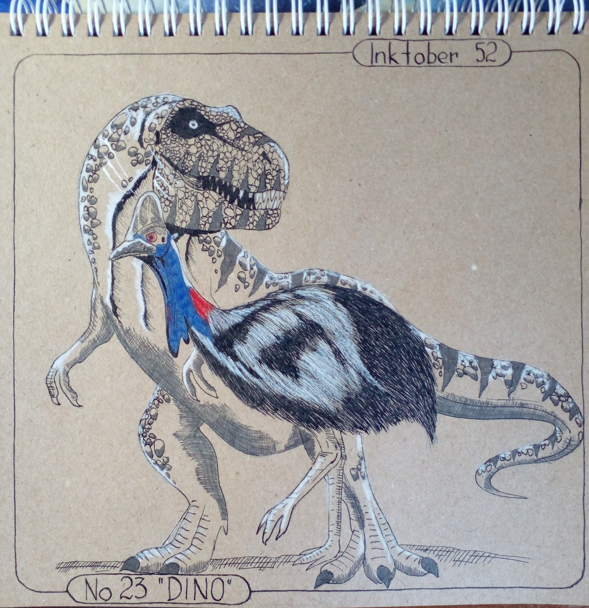 Inktober 52. Week 23 DINO - My, Inktober, Drawing, Challenge, Mascara, Cassowary, Evolution, Dinosaurs