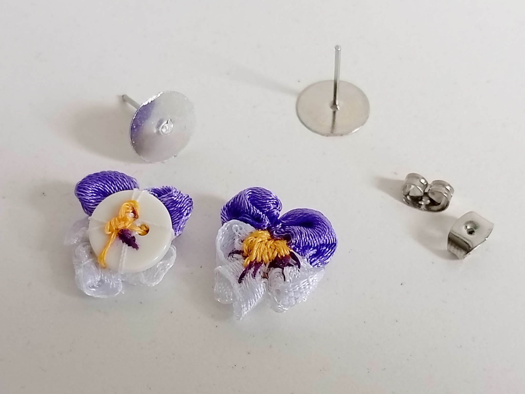 Violet earrings - My, Earrings, Violets, Flowers, Embroidery, Embroidery with ribbons, With your own hands, Decoration, Needlework, Materials for needlework, Needlework with process, Friday tag is mine, Longpost