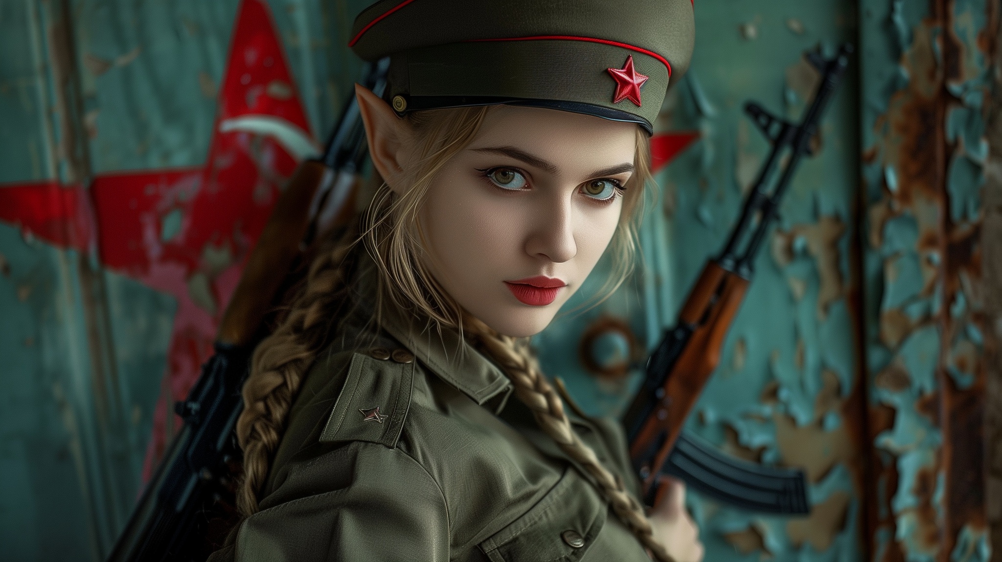 A few more revolutionary elves - My, Neural network art, Elves, Revolutionaries, the USSR, Communism, Girls, Form, Red Banner, Desktop wallpaper, Midjourney, Longpost