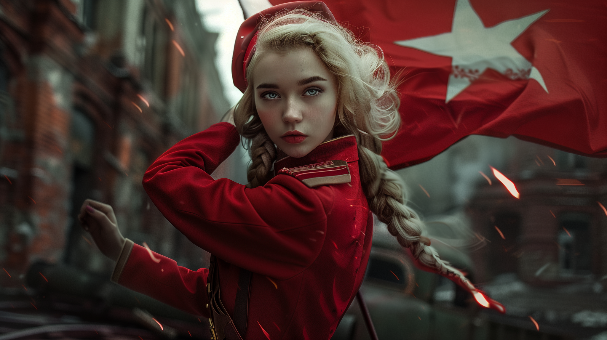 A few more revolutionary elves - My, Neural network art, Elves, Revolutionaries, the USSR, Communism, Girls, Form, Red Banner, Desktop wallpaper, Midjourney, Longpost