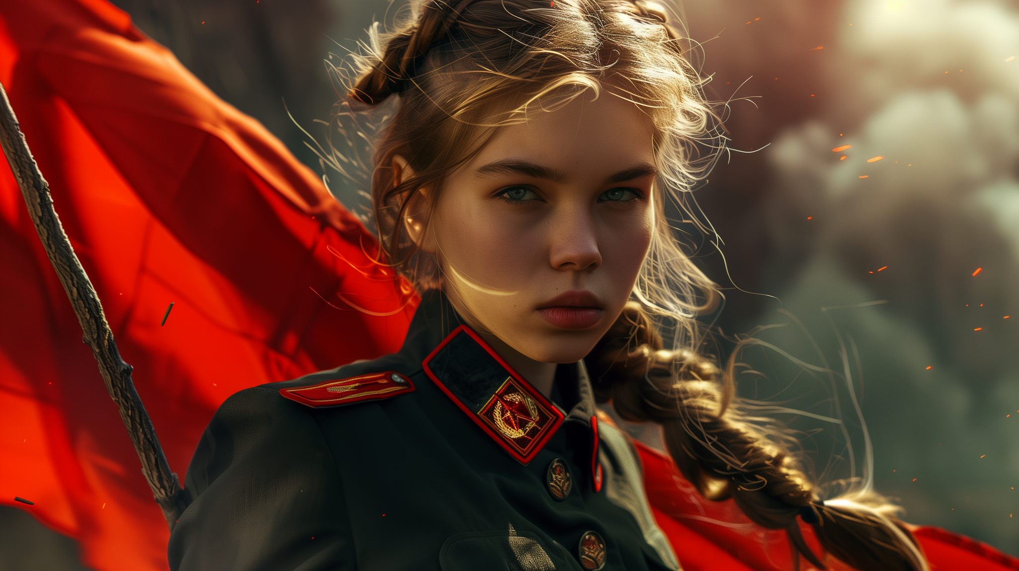 A few more revolutionary elves - My, Neural network art, Elves, Revolutionaries, the USSR, Communism, Girls, Form, Red Banner, Desktop wallpaper, Midjourney, Longpost