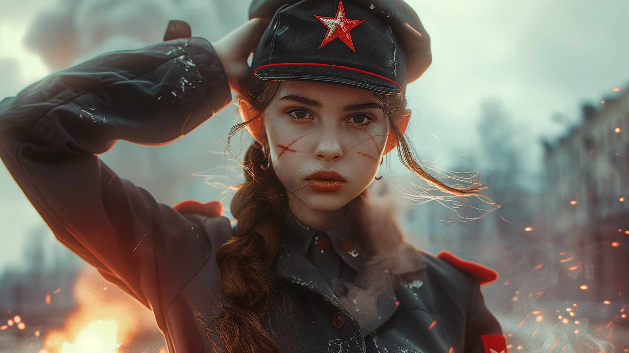 A few more revolutionary elves - My, Neural network art, Elves, Revolutionaries, the USSR, Communism, Girls, Form, Red Banner, Desktop wallpaper, Midjourney, Longpost