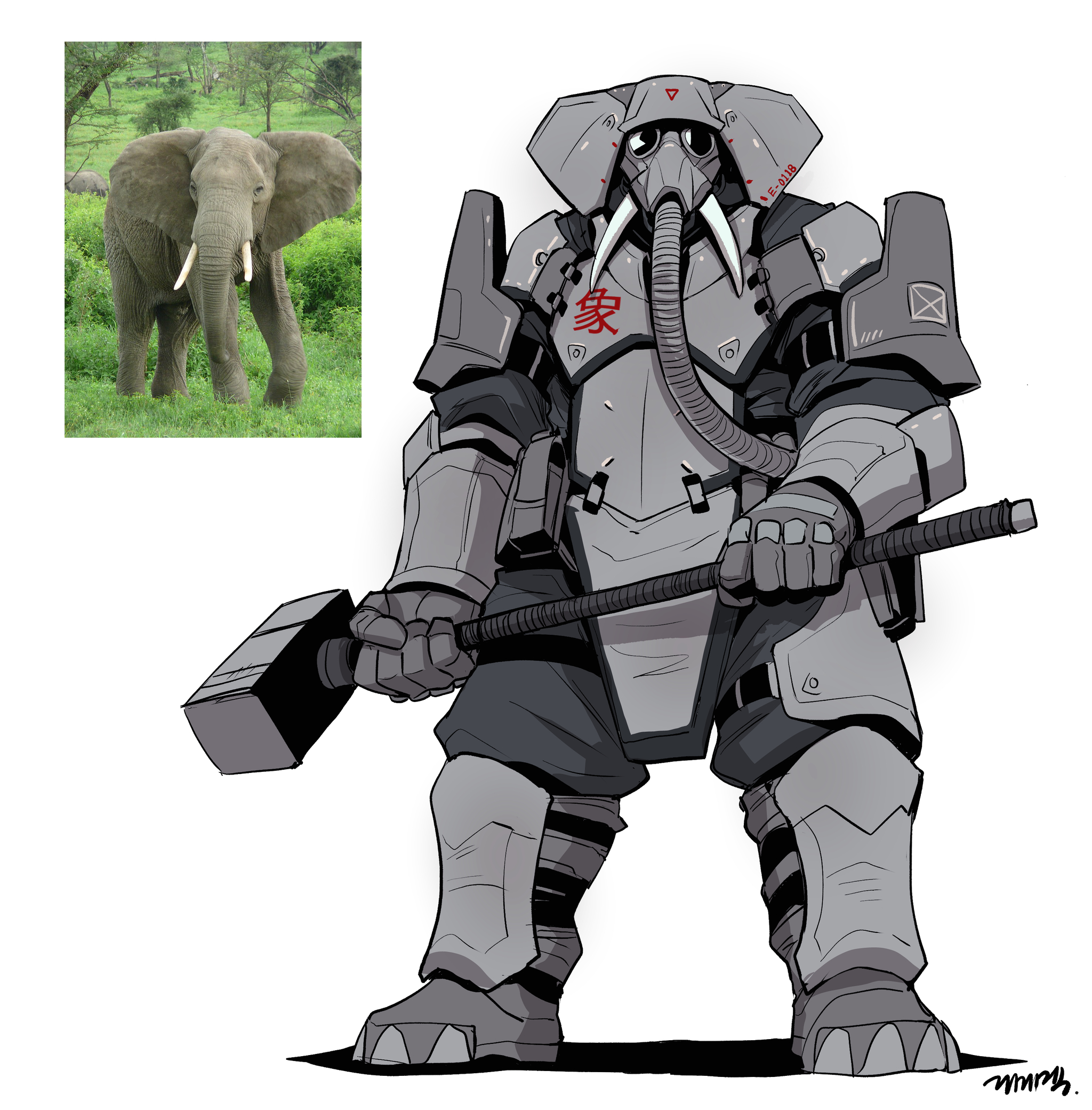 Continuation of the post “Combat tactical elephant” - Gegegekman, Art, Humanization, Fantasy, Elephants, Reply to post