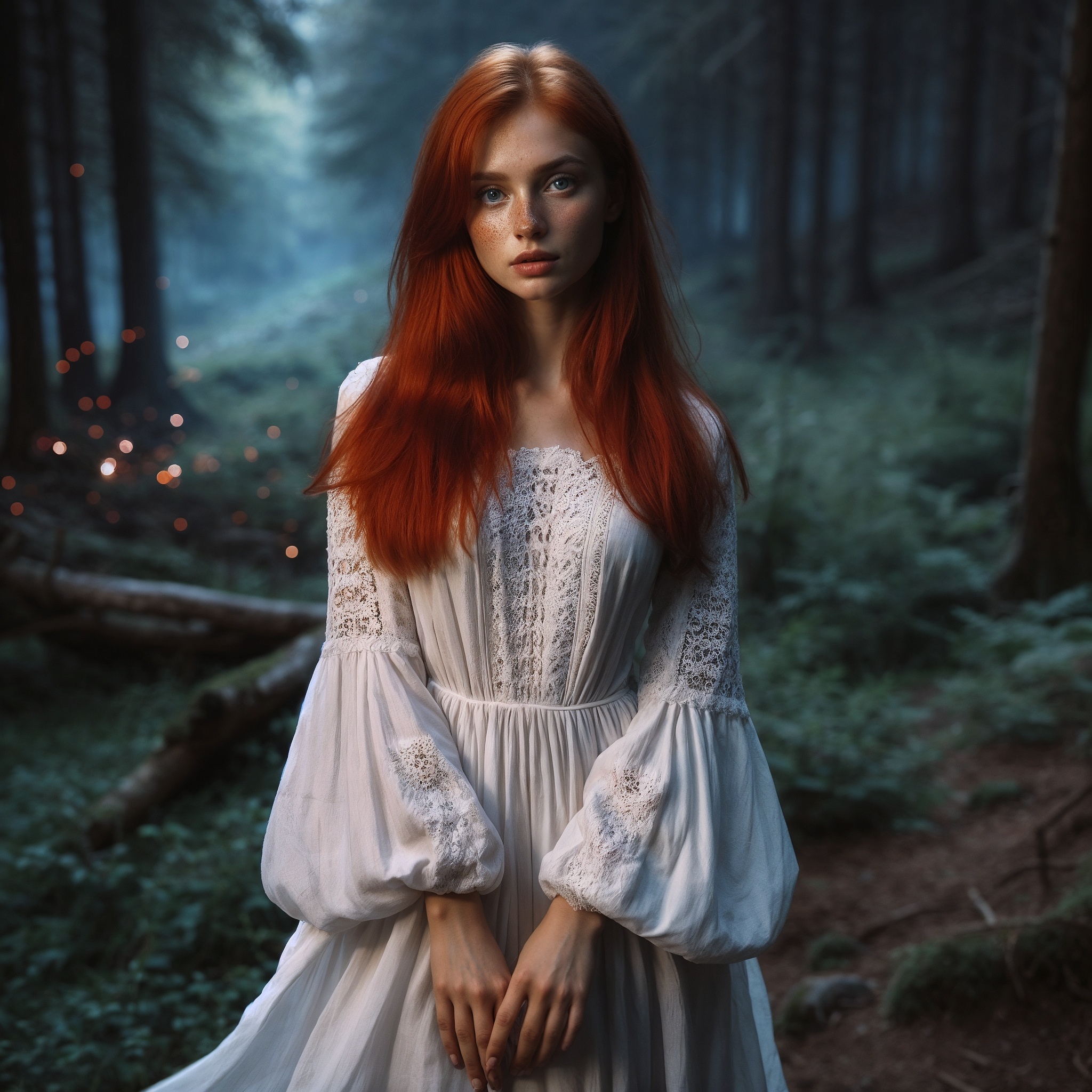 Cute redhead girl - Арты нейросетей, Иллюстрации, Lady, Арт, Dall-e, Рыжие, Лес, Длиннопост