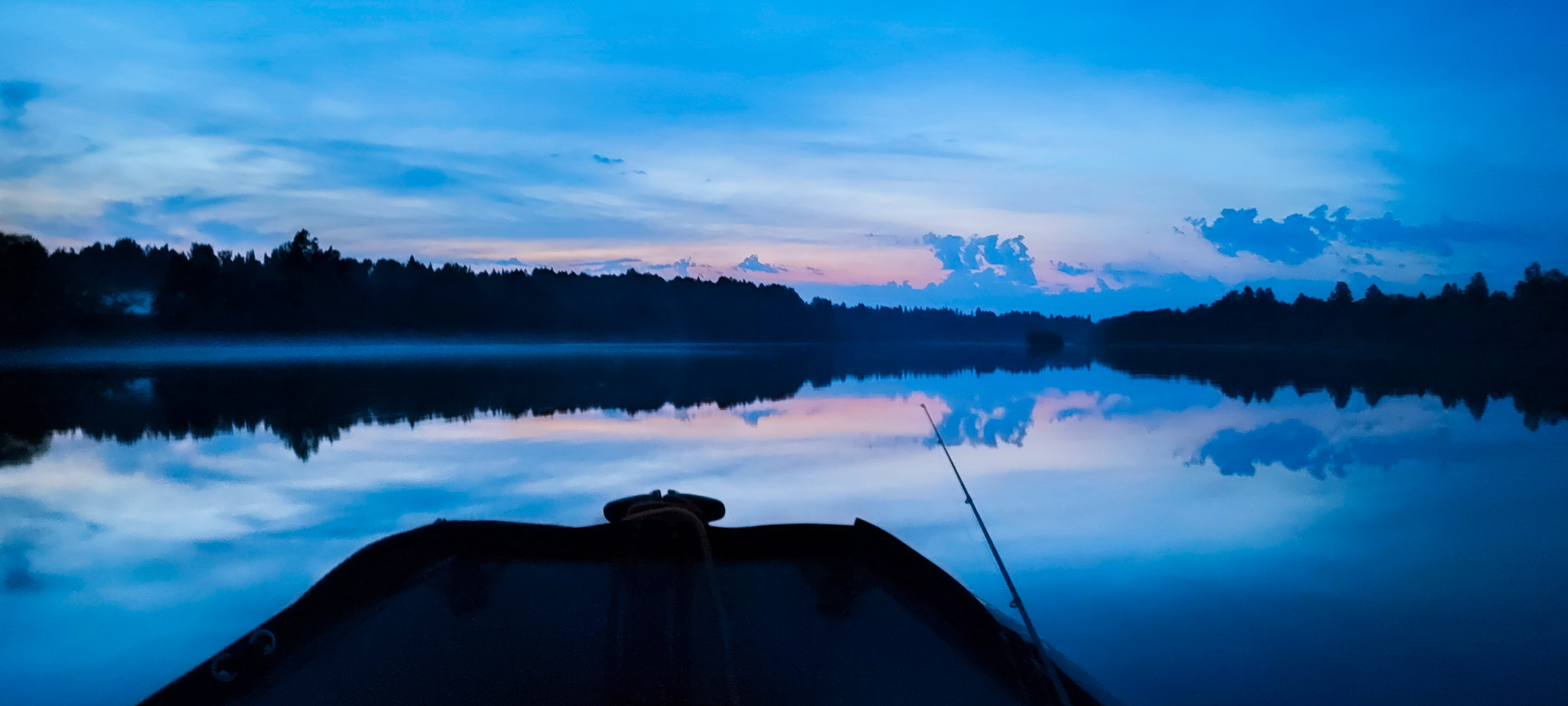 White Night - My, Fishing, Ural, The photo, Nature, Mobile photography, Night, Fog, River, A boat, Fishermen, Landscape