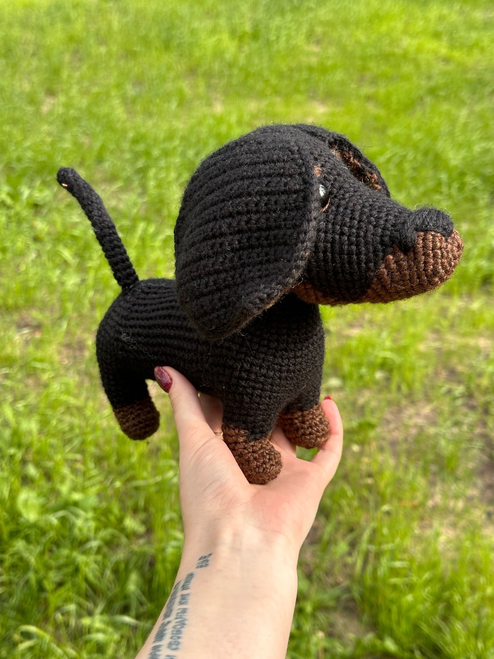 Dachshund - My, With your own hands, Needlework without process, Knitting, Crochet, Amigurumi, Needlework, Toys, Dog, Dachshund, Knitted toys, Author's toy, Longpost
