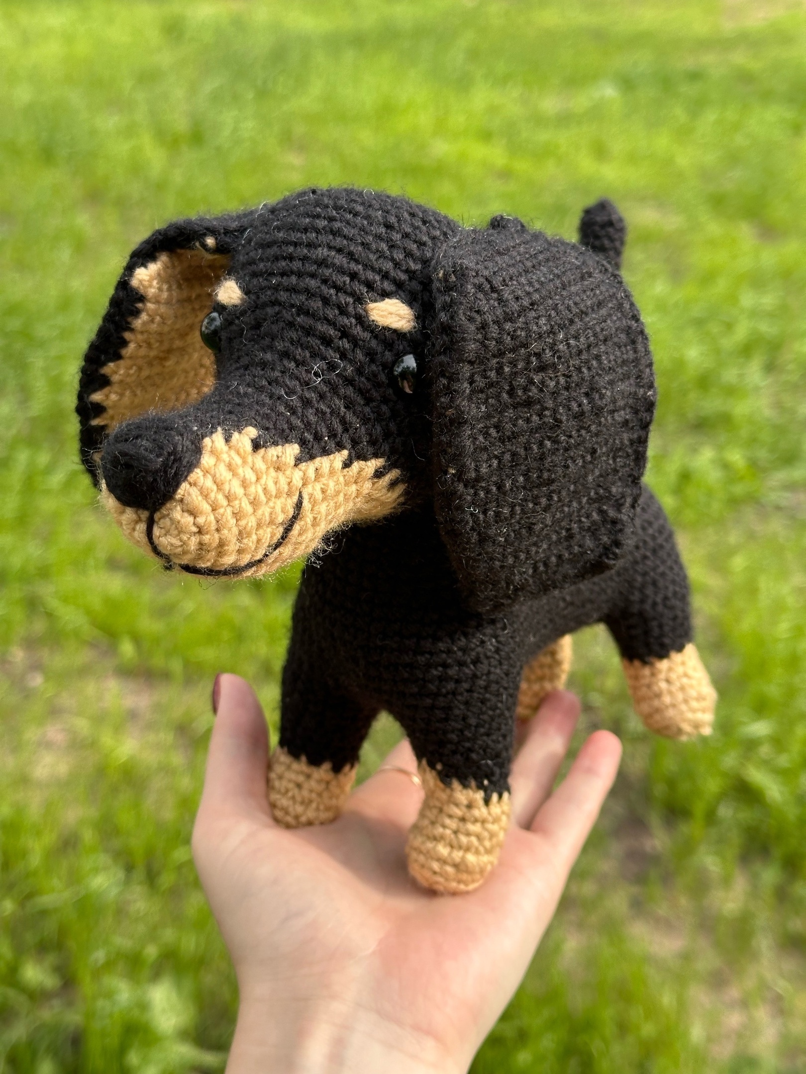 Dachshund - My, With your own hands, Needlework without process, Knitting, Crochet, Amigurumi, Needlework, Toys, Dog, Dachshund, Knitted toys, Author's toy, Longpost