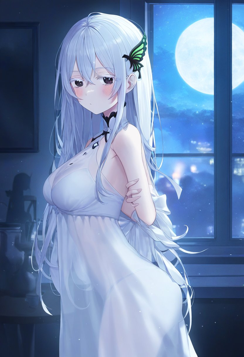 Night cuties... - Anime, Anime art, Peignoir, Boobs, Re: Zero Kara, Emilia, Echidna, Rem (Re: Zero Kara), Ram (Re: Zero Kara), Neural network art, Longpost