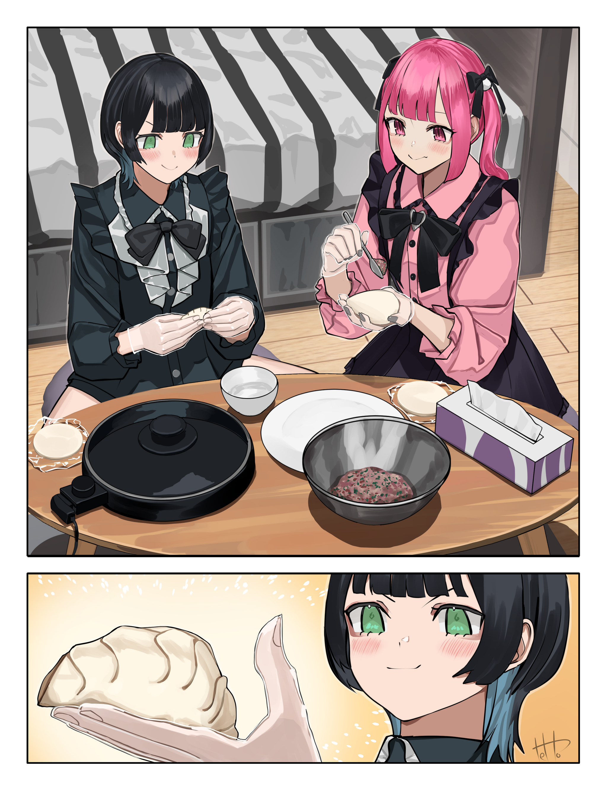 Dumplings - Anime, Anime art, Original character, Girls, Friend, Dumplings, Food, Comics, Longpost