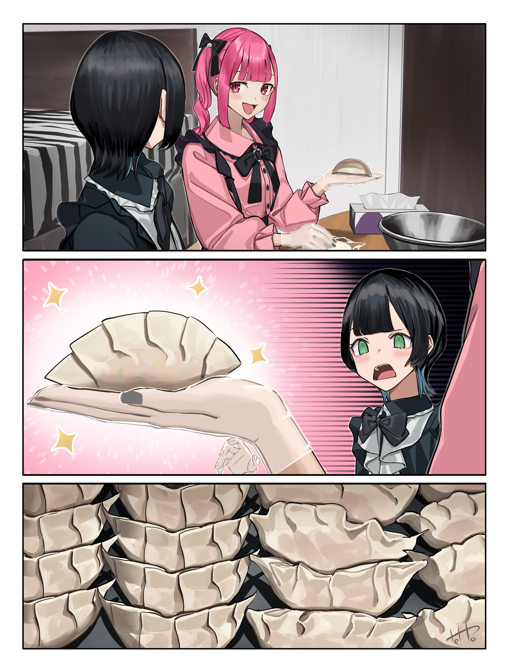 Dumplings - Anime, Anime art, Original character, Girls, Friend, Dumplings, Food, Comics, Longpost