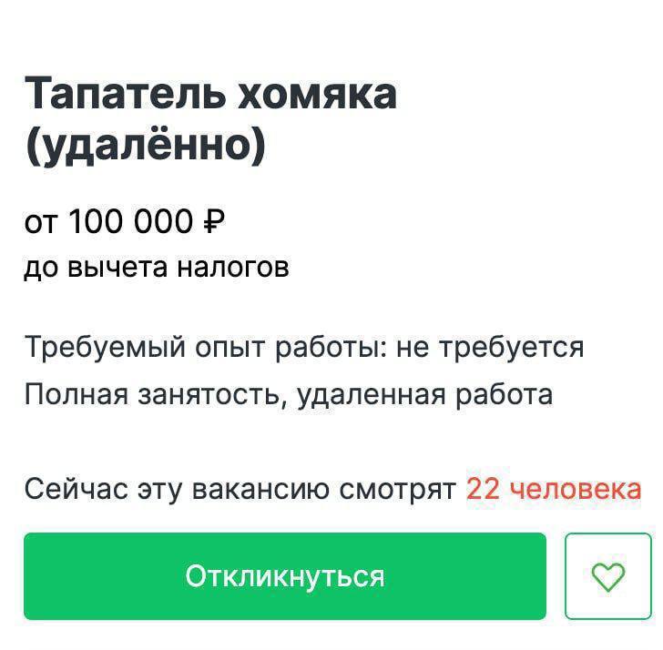 A vacancy has appeared in Moscow for “hamster tapper” for 100k - Technologies, Observation, Hamster Kombat, Screenshot